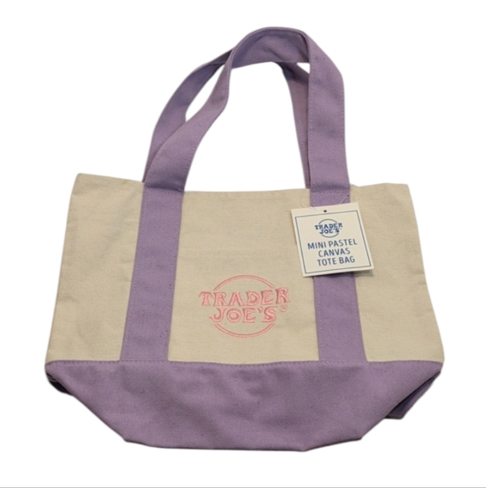 Trader Joe's Mini Pastel Canvas Tote Bag New With Tags